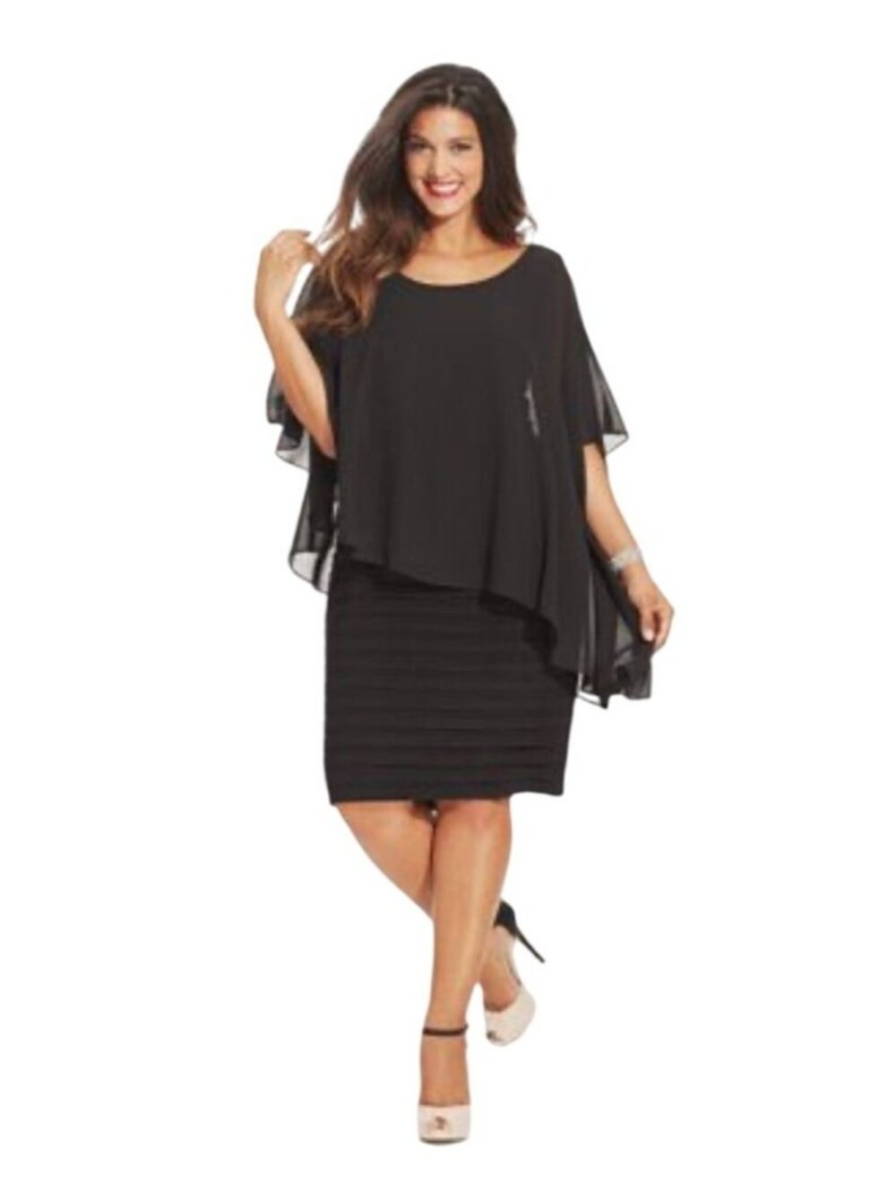 Betsy & Adam NWT Chiffon Capelet Ribbon Sheath Special Occasion Dress